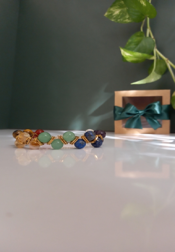 دستبند دستساز سنگ هفت چاکرا اصل و معدنی
